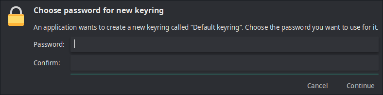 Insert password to create a new keyring